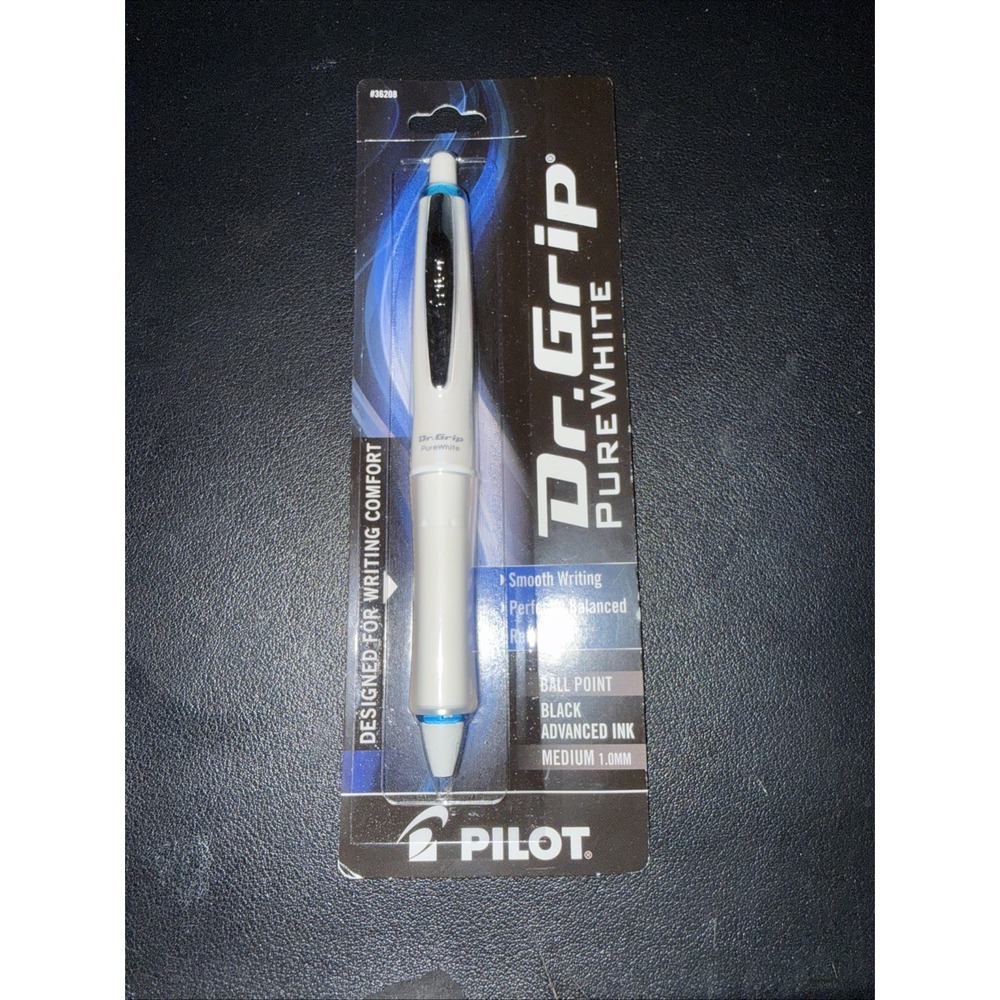 Pilot Dr Grip Pure White‎ Blue Ballpoint Pen Black Ink Medium 1.0MM Comfort New